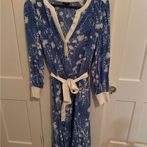 Talbots Blue and White Floral Long Sleeve Dress